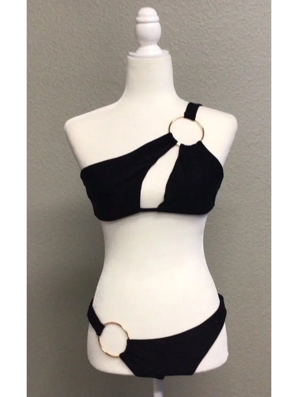 Revolve Camila Coelho Patricia Bikini Top Bottoms Black Gold Ring Size Large